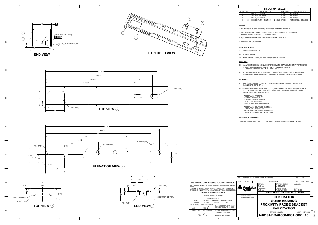 Proximity Probe Bracket (Fabrication) drawing sheet